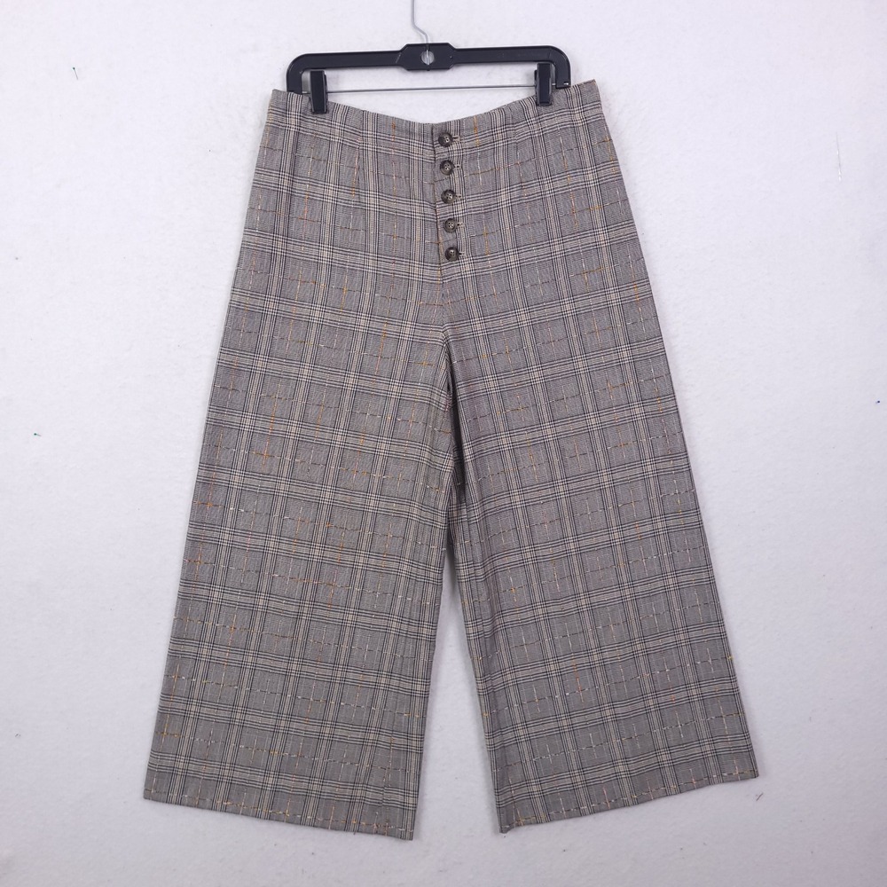 Anthropologie Roma Plaid Chenille Trousers Sz 10 Plaid Feminine Wide Leg Office
